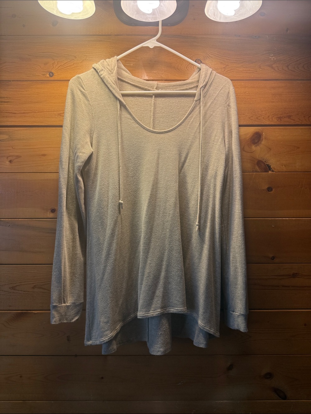 Light Taupe Hooded Long-Sleeve Women's Top